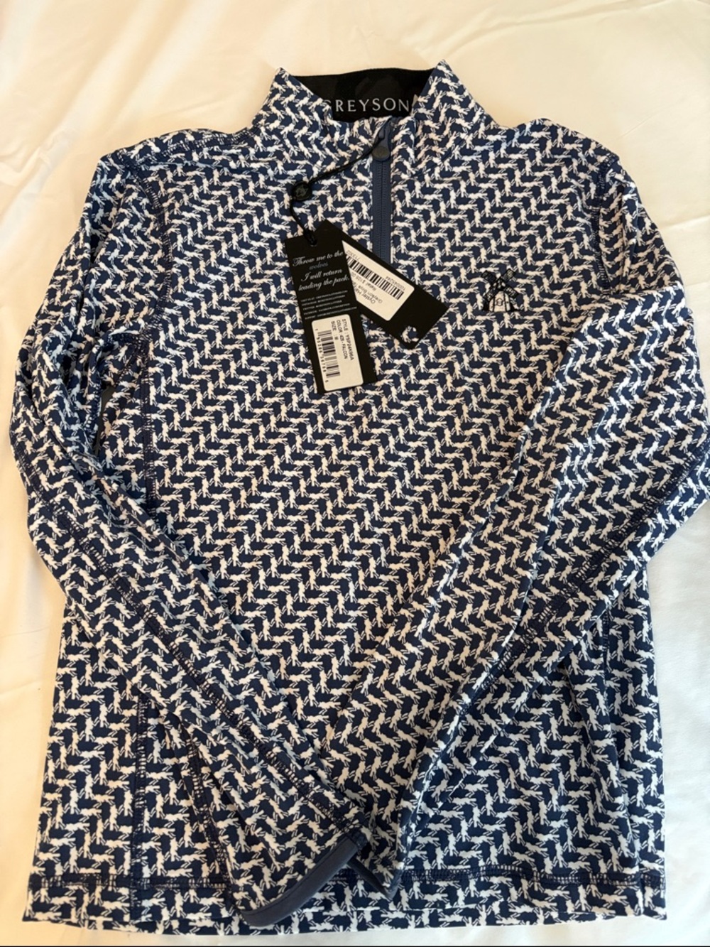 OYSTER HARBOR CLUB Greyson Navy & White Geometric Half-Zip Pullover